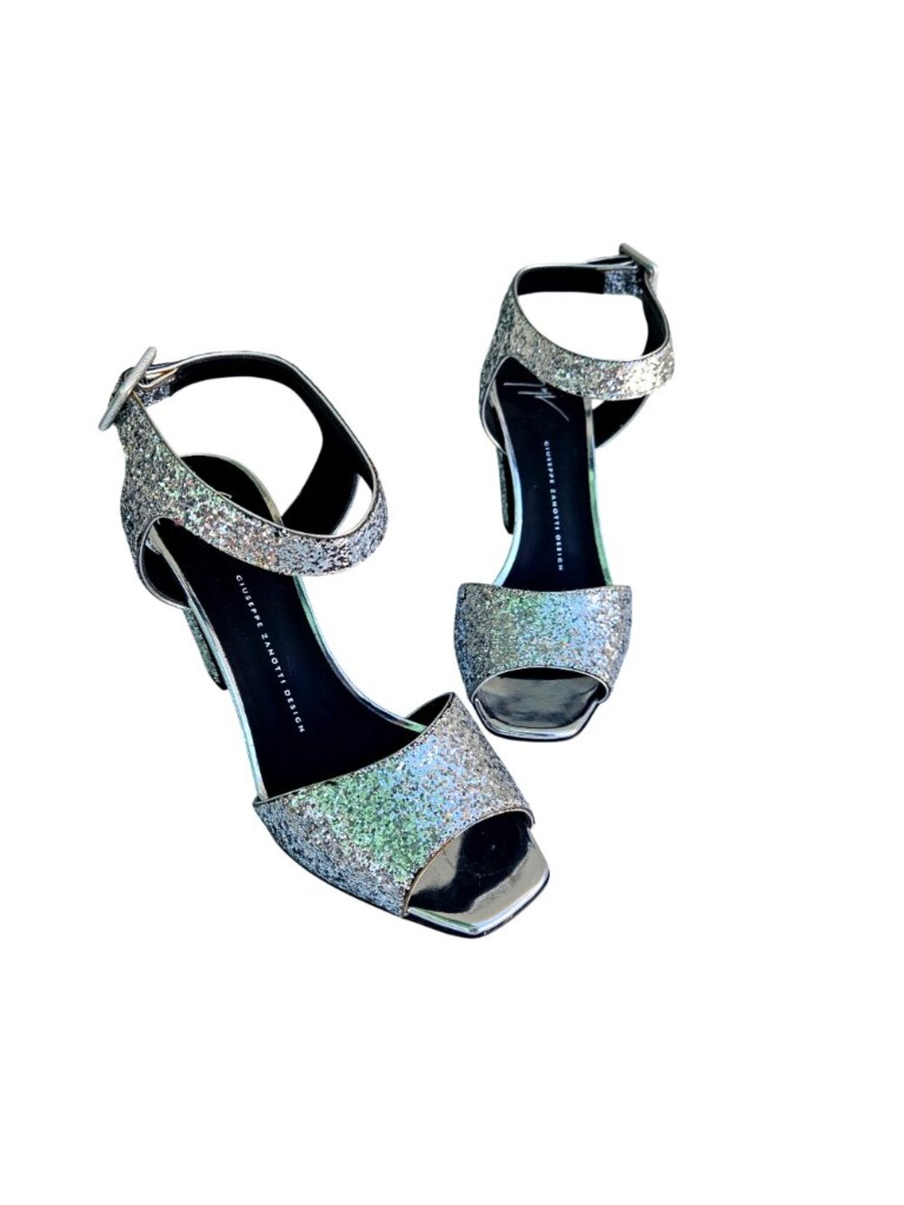 Giuseppe Zanotti Design Silver Glitter Block Heel Strap Sandal Italy EU40 /US 9 - Picture 2 of 11